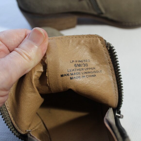 Lucky Brand Taupe Suede Ankle Boots / Booties, 1.75" Stacked Heel, 6M - Picture 7 of 10